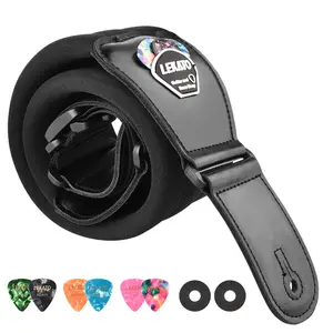 LEKATO LGS-2 Bass Guitar Straps, for Electric Guitar & Bass, 3" Wide Bass Strap, Padded Guitar Straps, Adjustable Length from 45" to 55", Bass Guitar Strap with Pick Holder 2 Safety Strap Locks & 6 Picks