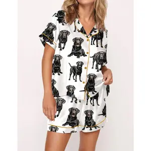 Black Labrador Cotton Pajama Set for Women - Adorable and Cozy Sleepwear for Dog Lovers, Perfect for Pet Playdates, Dog Park Mornings, or Relaxed Evenings with Your Pup