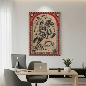 Framed Canvas 1pc Vintage Style Cowboy On Horse Package Style Wooden Frame, Canvas Artworks, Summer Room Decor, Home Decor, Wall Decor. Suitable For Bedrooms, Schools, Kitchens, Living Room, Families, Parties. Labor Day, Halloween Decorations, Holida