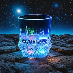 Set of 2-4-6 Liquid-Activated Sparkling Crystal Cups with Multi-Color LED Glowing Beverage Drinking Buckets, Designed for Bar Party Decorations. Acrylic Drinkware Shimmer Glass Round