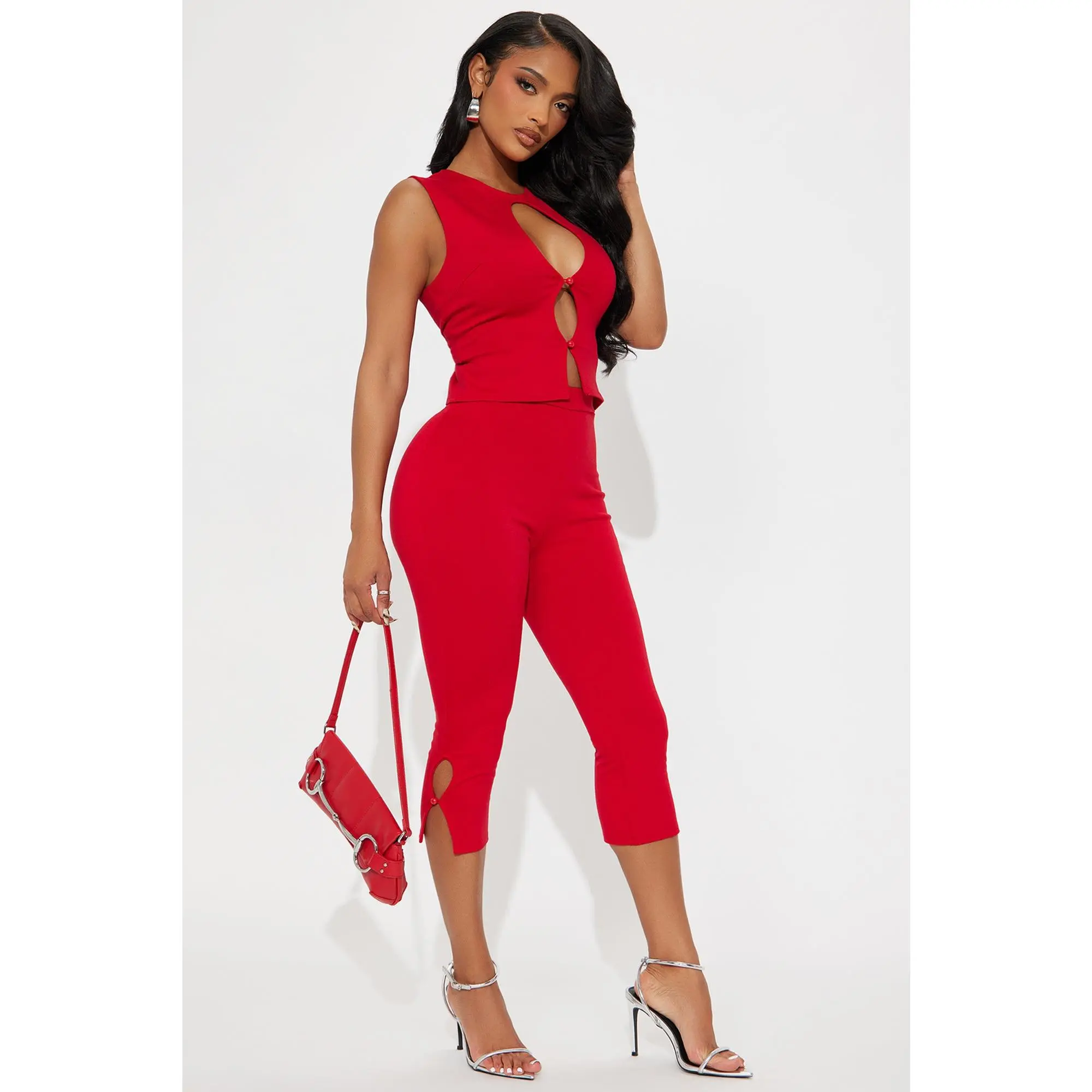 Mia Date Night Sleeveless Capri Pant Set - Red