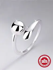 925 Sterling Silver Irregular Design Cuff Ring, Adjustable Open Ring, Statement Ring, Fashion Jewelry Accessories for Women & Girls