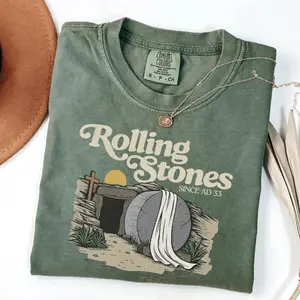 Comfort Colors Rolling Stones T-shirt Easter Clothes Jesus Apparel Catholic Vintage Tee Gift For Christian Woman Faith-based Tee