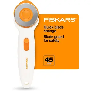 Fiskars 45mm Rotary Cutter for Fabric, Premium Steel Stick Fabric Cutter Cuts Through Multiple Layers, Right and Left Handed, Easy and Safe Blade Change, Arts and Crafts, Sewing and Quilting Tools