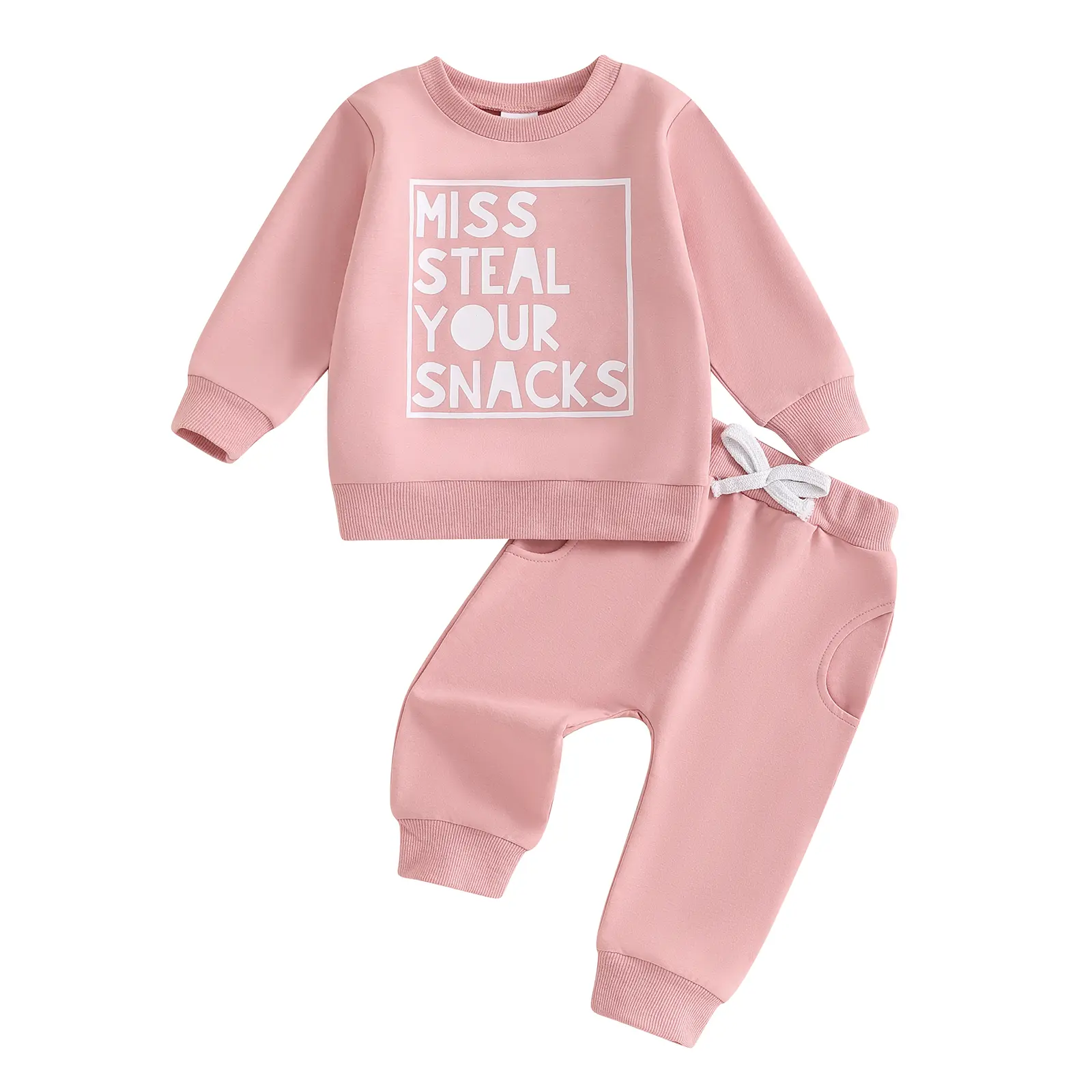 Toddler Baby Girl Fall Outfits Miss Steal Your Snacks Long Sleeve Sweatshirt Pants Set Sweatsuit 2Pcs Winter Clothes