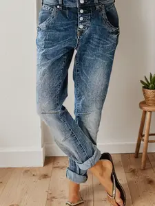 Women's Casual Basic Denim Jeans with Pockets and Button Closure, Comfortable Fit for Daily Wear, Durable and Fashionable Outerwear Everyday