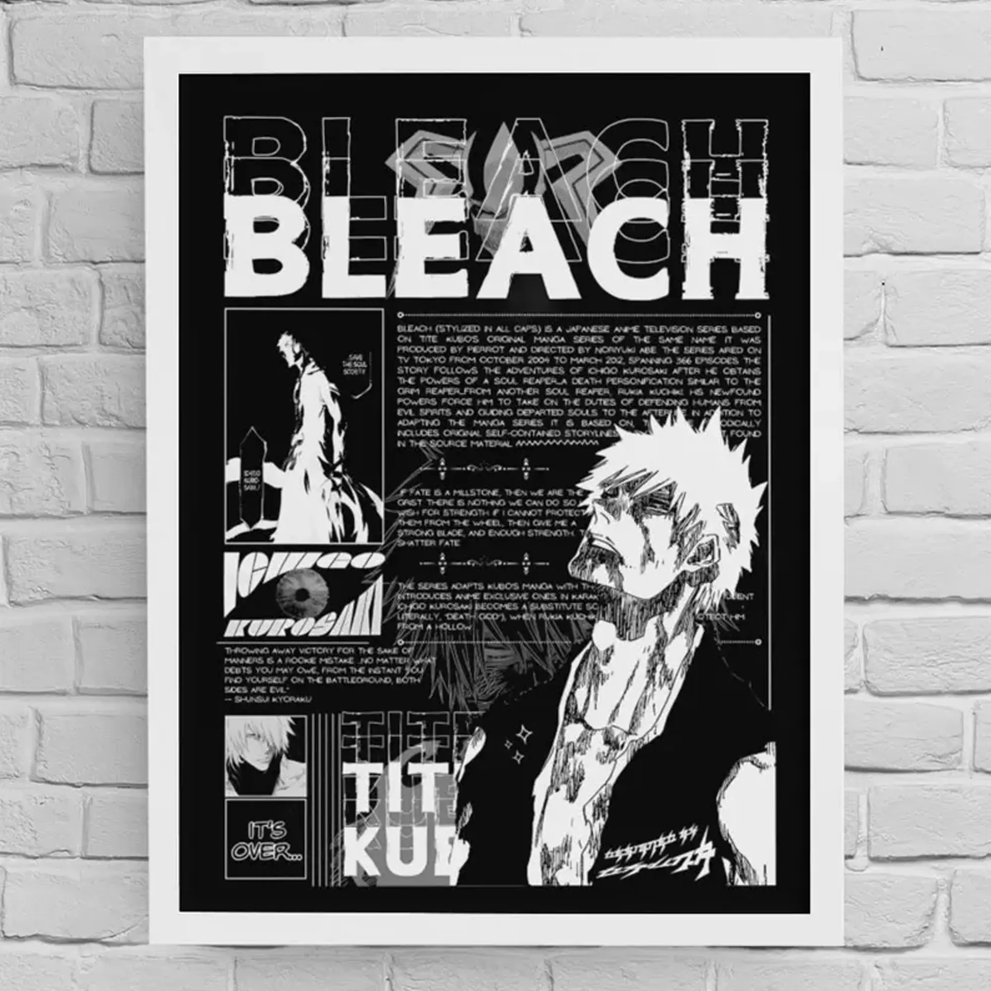 Ichigo Kurosaki Poster, Bleach Anime Art Poster, Tite Kubo Manga Wall Art Print, Home Decor, Gift For Fans