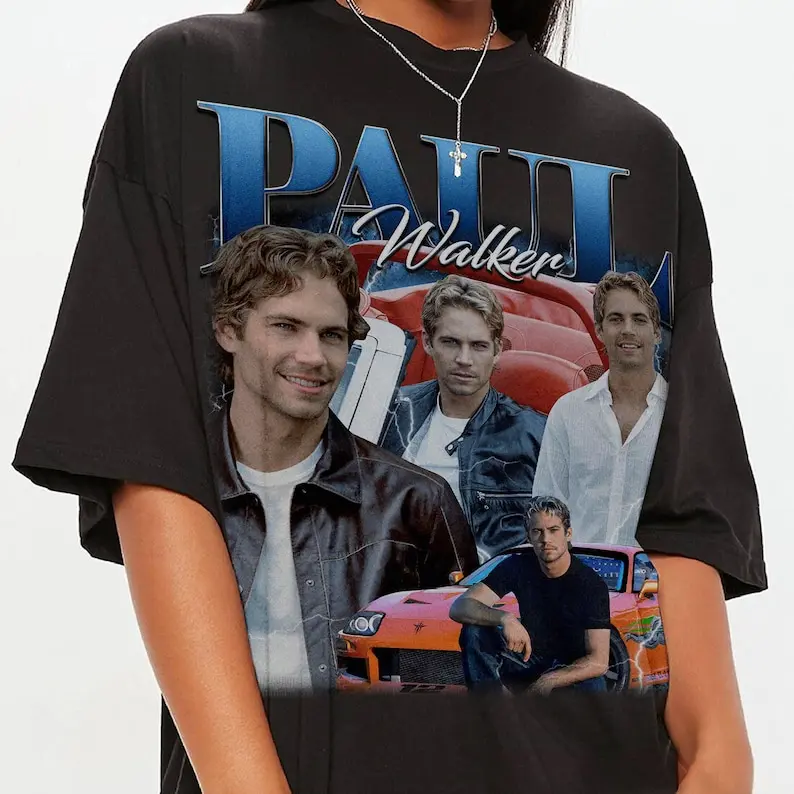 Men's Paul Walker Graphic Print T-Shirt - Menswear Top, Crew Neck, Short-Sleeve, 100% Cotton, Classic Fit, True Size Run, Unisex Casual Streetwear Fan Apparel, All Seasons, Split Pattern, Basic, Fabric, Round Neck