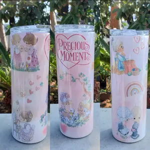 Precious Moments Tumbler - Pink Design with Heart and Character Patterns friend tumbler stainless steel coffee tumbler