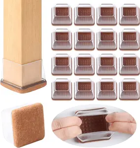 24 count XL Square Clear Chair  Floor Protectors,  Felt Furniture Pads Caps for Hardwood Floor, Dining Table Bar Stool  Protectors  Cups Covers (XL Fit: 1.5"-2")