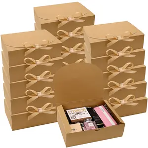 Kraft Paper Gift Box with Ribbon, 10pcs/set Gift Wrapping Box with Lid, Gift Packaging Supplies for Wedding Birthday Party, Elegant Gift Box Design