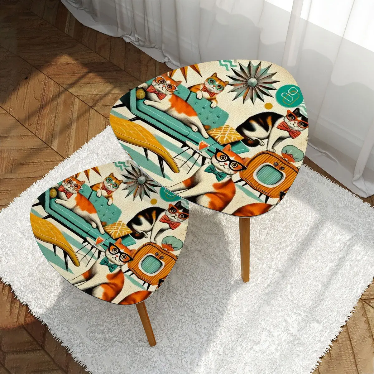 Kitschy Cats, Mid Century Modern Quirky Fun Nesting Tables