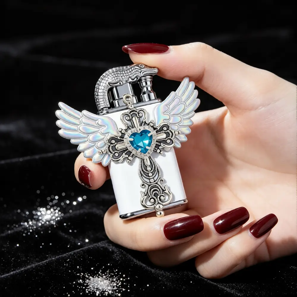 Elegant Cross Design with Blue Heart and Angel Wings for Stylish Accessories