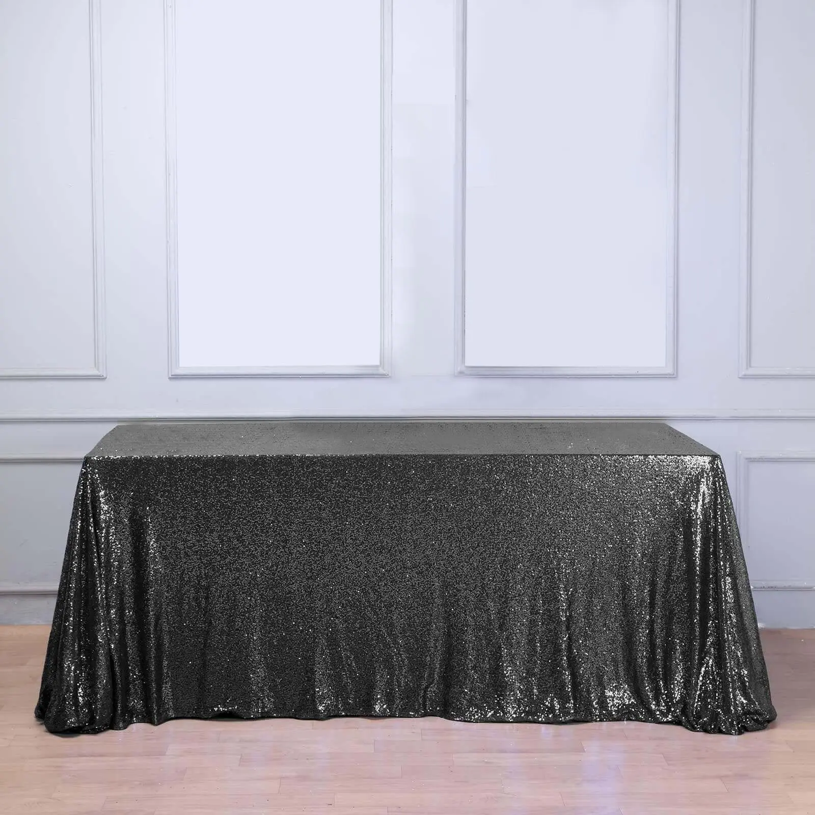 Black Sequin Rectangle Tablecloth, 90"x156" Seamless Shimmering Flexible Table Cover, Fashion Hollywood Party Decoration Supplies & Decorations Accessories