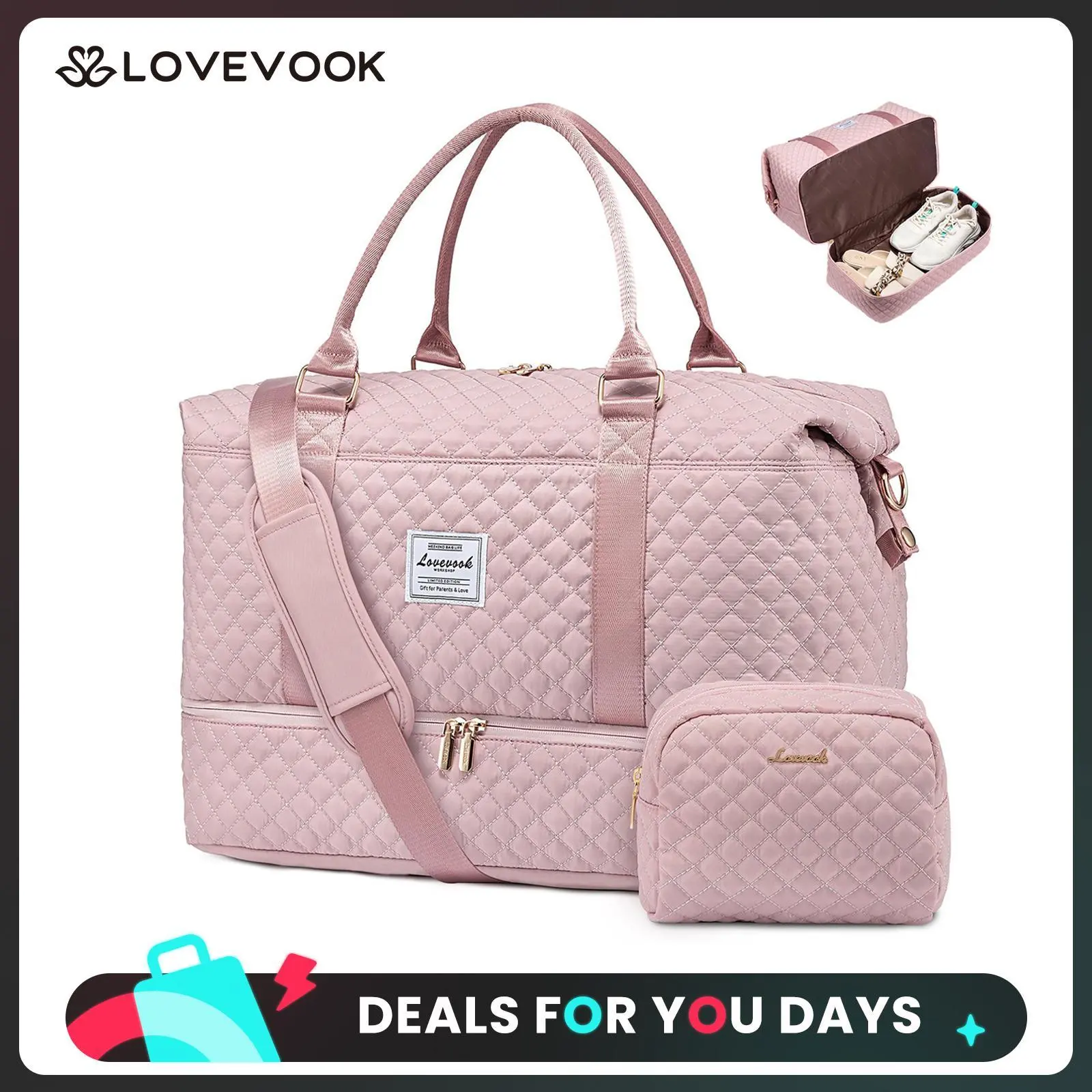 LOVEVOOK Weekender Bag Travel Duffel Bag with Shoe Compartment and Toiletry Bag for Women, Carry on Overnight Bag.Christmas Gift Ideas, DealsForYouDays