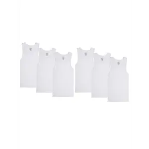 6 Pack Men's 100% Cotton Wife Beater A-Shirts Undershirt Plain Ribbed Tank Top Collar Fabric Menswear Casual Socks White