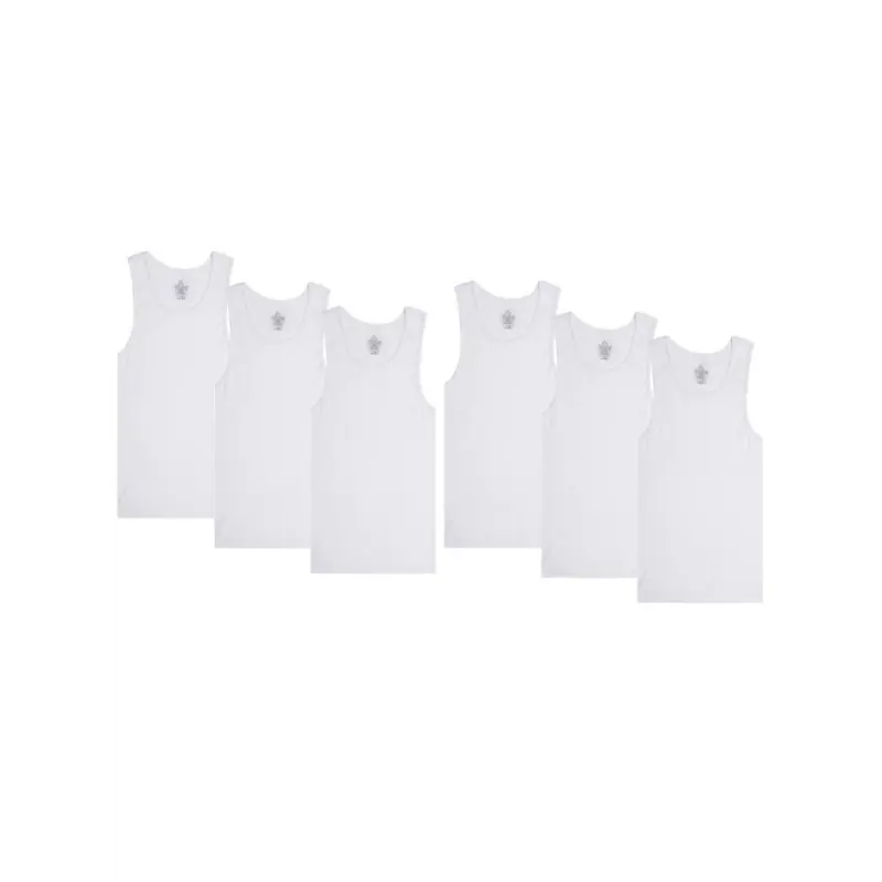 6 Pack Men's 100% Cotton Wife Beater A-Shirts Undershirt Plain Ribbed Tank Top Collar Fabric Menswear Casual Socks White