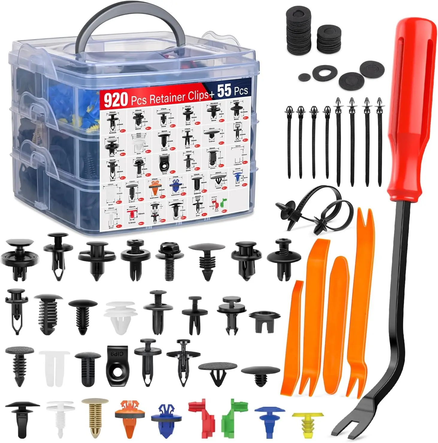 Nilight 975-Piece Car Repair Push Retainer Clips Kit, Car Accessory with 33-Size Nylon Bumper Fender Rivets, Door Trim Panel Clips, 5 Fastener Removers, 10 Cable Ties for Toyota, GM