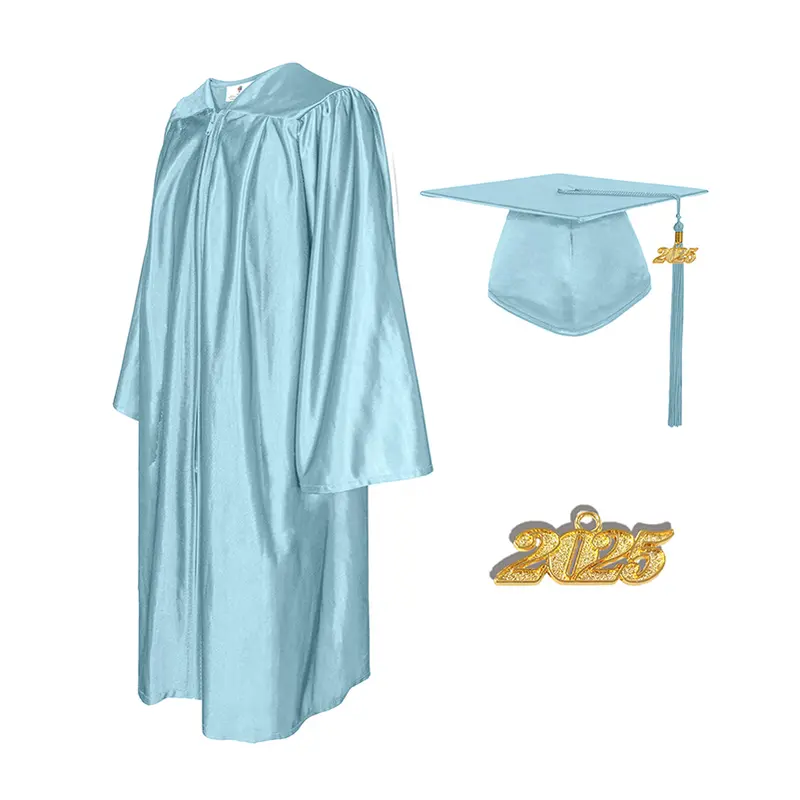 Shiny Sky Blue Adult Grad Cap, Gown & Tassel Set – For High School & Bachelor Graduates | Ideal for Graduation Day
