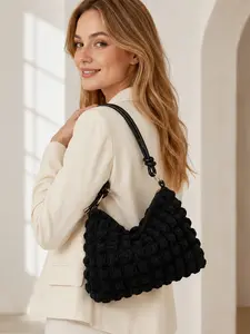 Soft Plush Dumpling Bag for Women, Elegant Vintage Shoulder Purse with Puffy Woven Texture and Adjustable Strap, Fashion Tote Handbag for Daily Commute Shopping Vacation Dinner Party, Cute Gift Choice for Wife Girlfriend Mom Christmas Birthday Halloween
