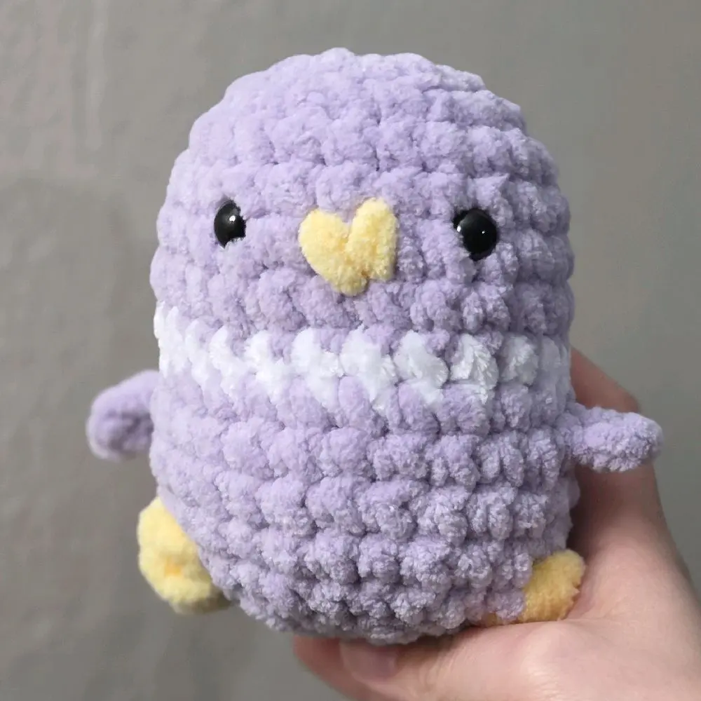 Handmade Purple Crochet Bird Plushie with Yellow Beak and Feet Adorable Decorative Stuffed Animal