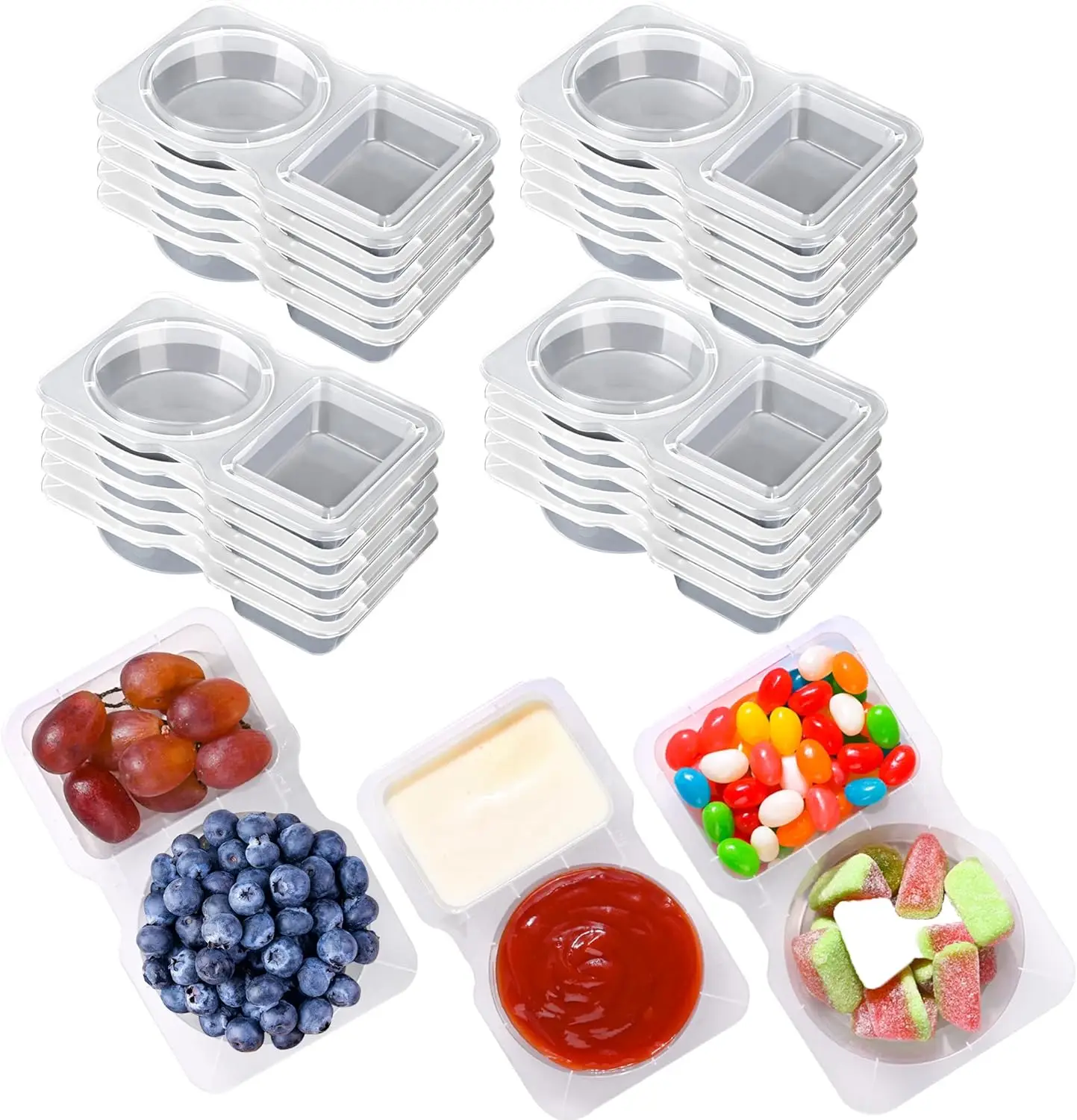 20 Sets Snack Containers with Dual Compartment Leakproof & Portable - Food-Grade Plastic, Double Condiment Containers with Lids, reusable snack contai