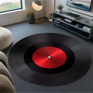 Vintage Black Record Circular Carpet Durable and Machine Washable Suitable for Decorating Living Rooms Bedrooms Home Decor Carpets