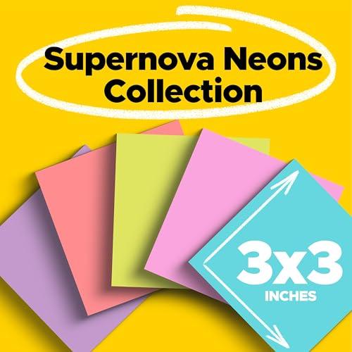 Post-it Super Sticky Notes, 24 Sticky Note Pads, 3 x 3 in., School Supplies, Office Products, 2X The Sticking Power, Supernova Neons Collection