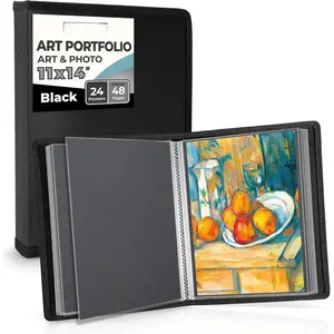 11x14 Art Portfolio Binder with Plastic Sleeves w/Mounting Paper Large Portfolio Folder for Artwork Storage, 24 Sleeves Displays 48 Pages, Presentation Binders Book, Acid-Free Poly