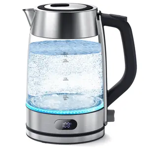 Cowsar Electric Tea Kettle with Temperature Control, 1.7L Glass Hot Water Boiler & Heater, 5 Presets with LED Indicator, Stainless Steel, 360° Swivel Base