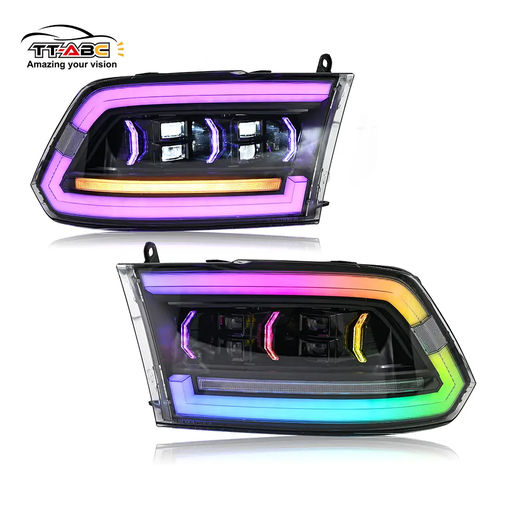 TT-ABC RGB LED Headlights with Sequential Turn Signals, Enhanced Visibility & Safety, PC Housing, Manufacturer Warranty for 2009-2018 Dodge RAM 1500, 2013-2018 Dodge RAM 2500 Truck