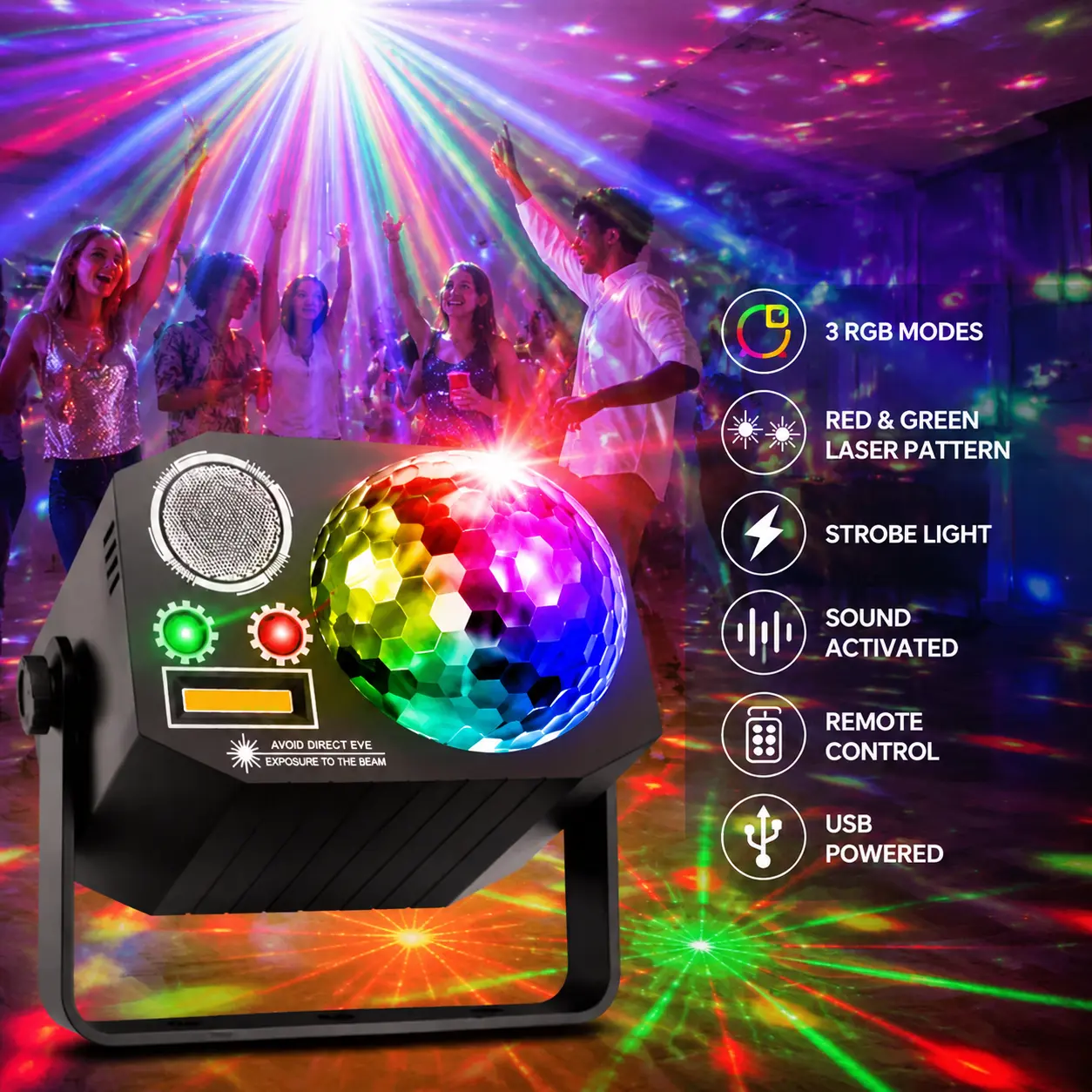 Dj Party Disco Ball Lights with Pattern and Sound Activated LED Stage Strobe Light Christmas Rave/Home Karaoke/Dance/Club Bar