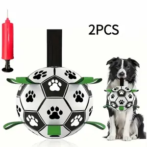 2PCS Interactive Dog Soccer Ball with Pump, Dog Football Toy with Grab Tabs, Durable Herding & Training Ball for Outdoor Water Play, Pet Toy for Medium  Dogs