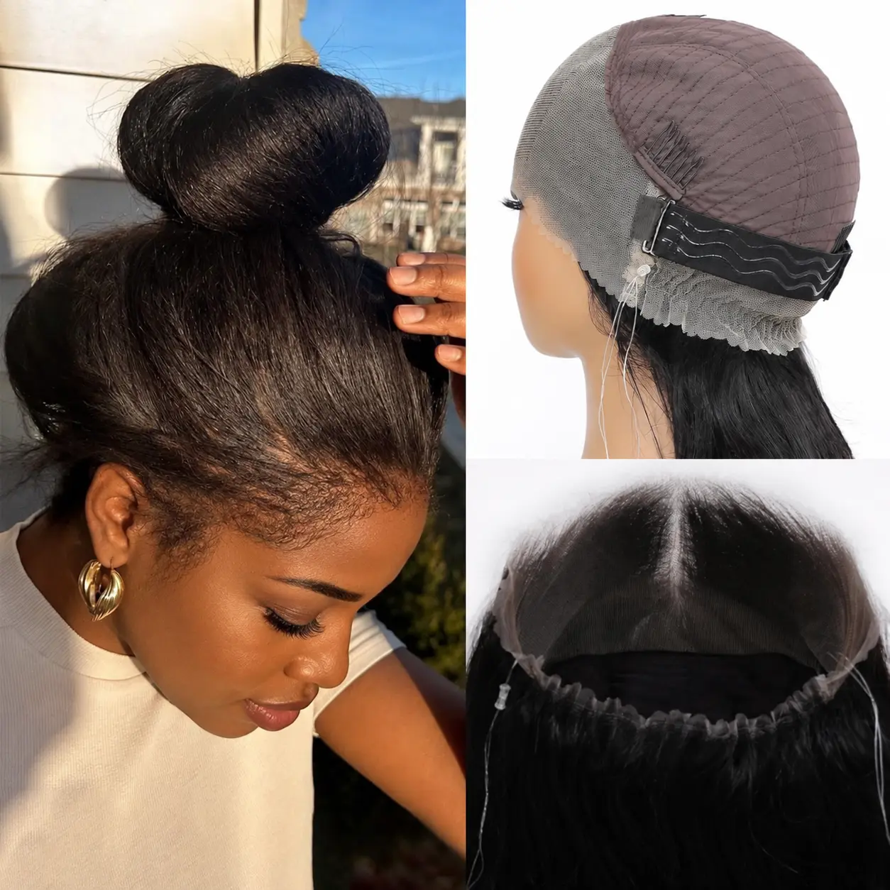 Bling Hair 360 Kinky Straight Glueless Drawstring Human Hair Wigs Pre Plucked Pre Cut Glueless Brazilian Yaki Straight 13x6 HD Lace Frontal Wig Preplucked Remy Hair Half Wigs With Drawstring 3 in 1 Fast install Wig #TikTokShopHolidayHaul