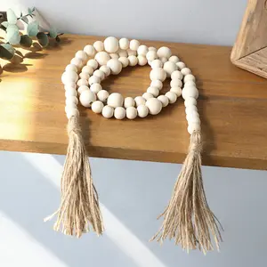 Wooden Beaded Tassel Decor, Boho Style Hanging Ornament, Home Decor for Living Room Bedroom, Room Decor, Home Decoration