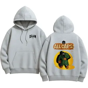 MF Doom Madlib All Caps 2-Sided Hoodie T-Shirt, Vintage Graphic Cotton Top, Long Sleeve Casual Streetwear Menswear Apparel