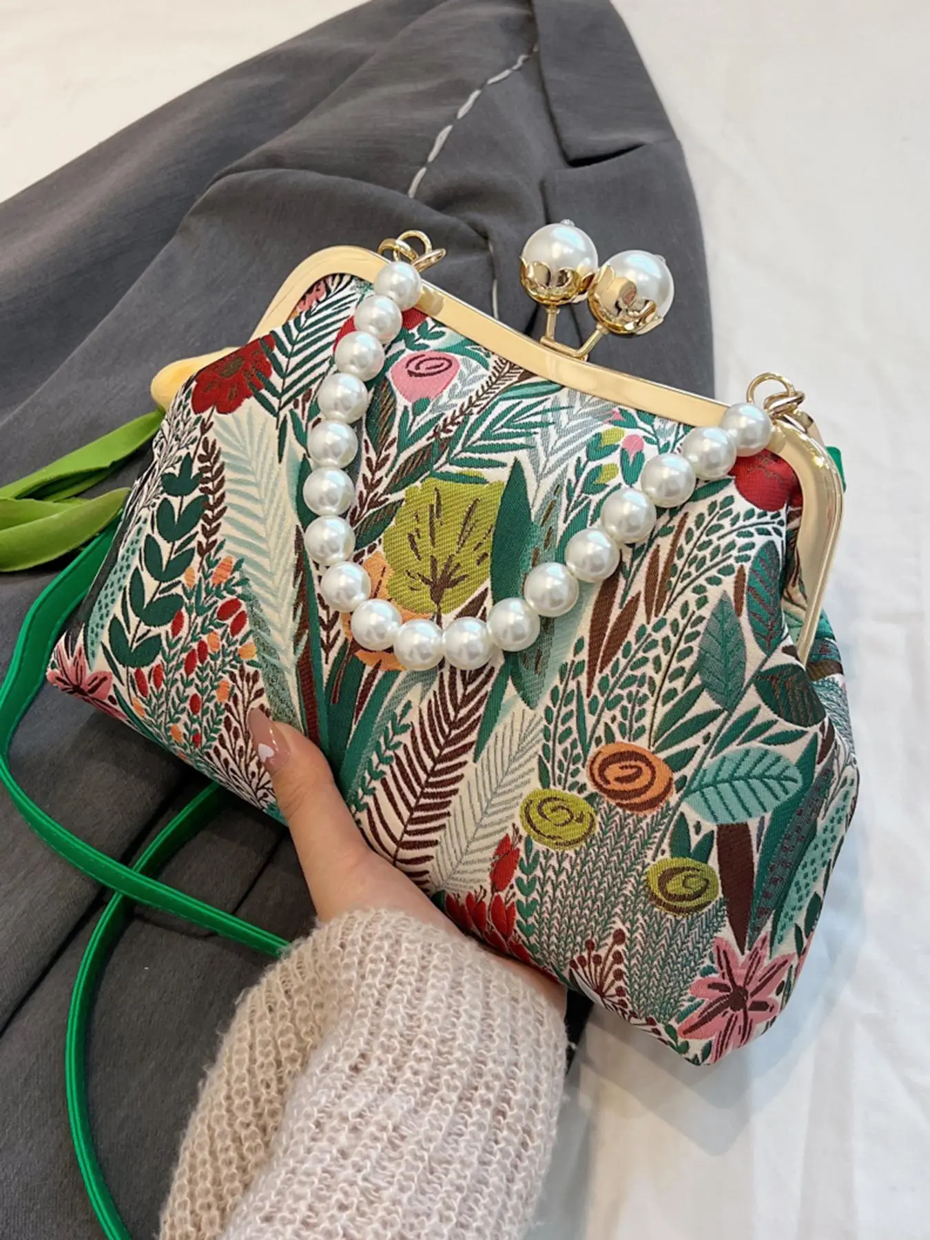 Women's Elegant Floral & Leaf Print Purse Crossbody Bag, Fashionable Colorblock Shoulder Bag for Daily Used, Casual Trendy Versatile High-quality Dail
