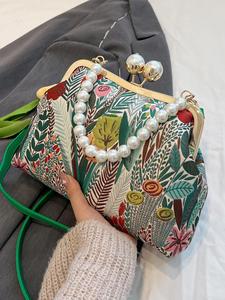 women's elegant floral & leaf print purse crossbody bag,  handbag sling bag, fashionable colorblock shoulder bag for daily used, casual trendy versatile high-quality daily commuting crossbody bag for women