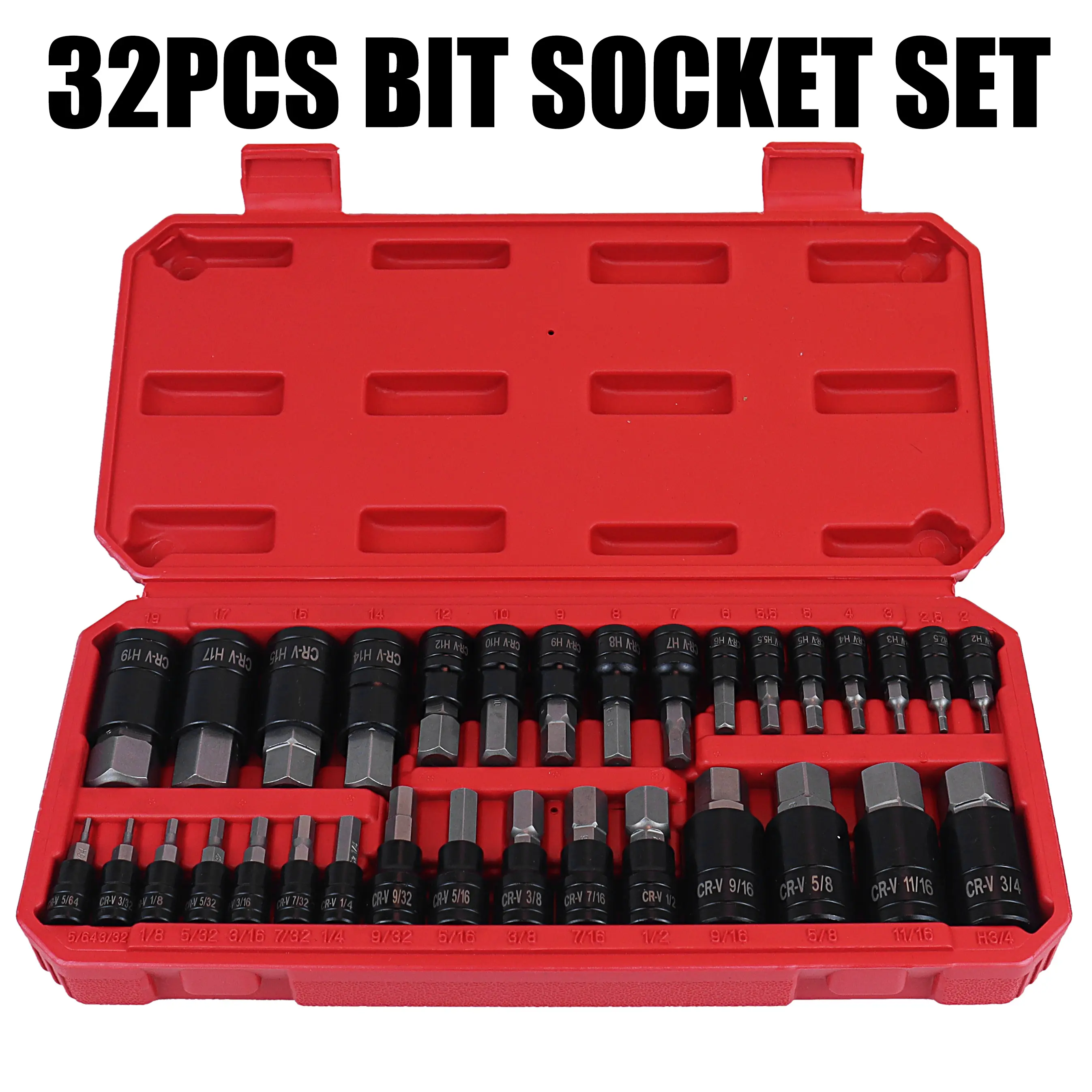 32PCS CRV Steel Master Impact Bit Socket Set - Hex Drive SAE & Metric Hex, Torx Bit Sockets with Heavy-Duty Storage Case for Auto Repair, Mechanics, Metal Surfaces