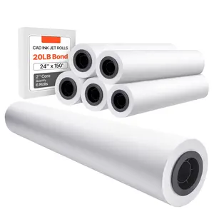 Wide Format Plotter Paper, 24-Inch By 150-Foot Roll Pack, Six CAD Bond Paper Rolls With 2-Inch Cores, 20-Lb Bond Paper For CAD Drawings, Engineering Plans, GIS Maps, Architectural Designs, And Construction Layout Projects