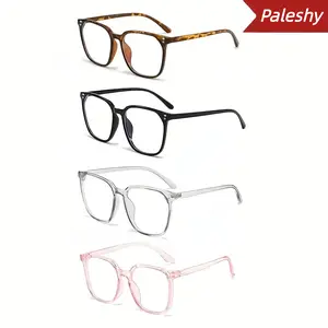 Paleshy 4-Pack Women's Blue Light Blocking Glasses - Anti- Round Face Eyewear Set, 4 Fashion Frame Colors | Internet Celebrity Style Windproof No-Makeup Essential