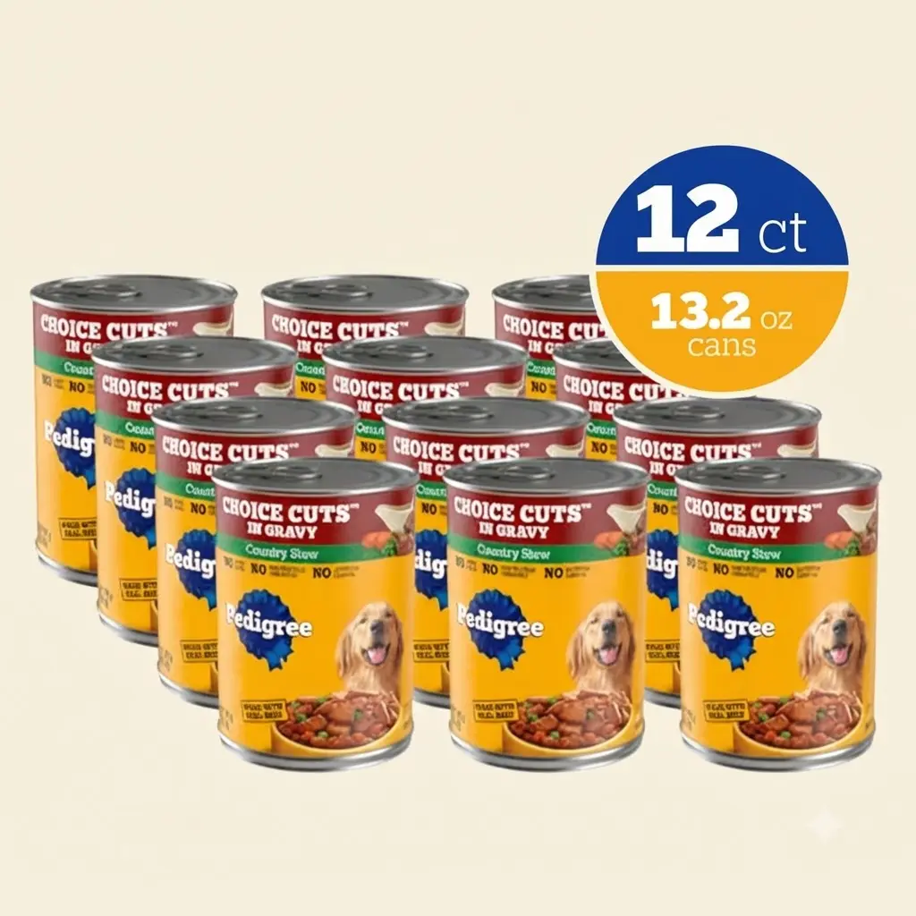 Pedigree Choice Cuts Wet Dog Food Country Stew 13.2 oz 12 Count Real Beef Lean Muscle Complete Adult Dog Food Cans