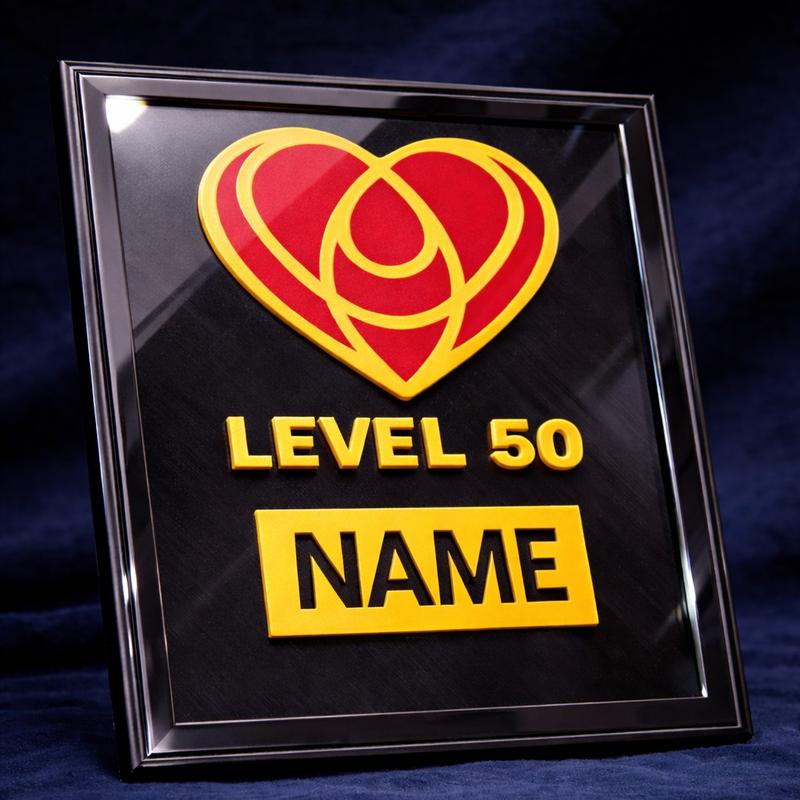 Level 50 Team Member Super Fan Heart Me Plaque Award - Customizable Heart Emblem Pop Lettering TikTok Live Creator Gift Frame