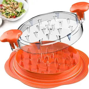 "Large Chicken Shredder Tool Twist with Visible Lid, BPA-Free Meat Shredder Machine with Anti-Slip Base & Ergonomic Handle, Includes Cleaning Brush & Fork – Suitable for Chicken, Beef, and Pork (Orange)"
