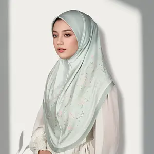 High-End Women'S Elegant Mushaping Headscarf - Floral Printed Adjustable Breathable Veil, with Butn Design, Machine Washable, Multifunctional Traditional Islamic Attire for Ramadan, Daily And Special Occasions