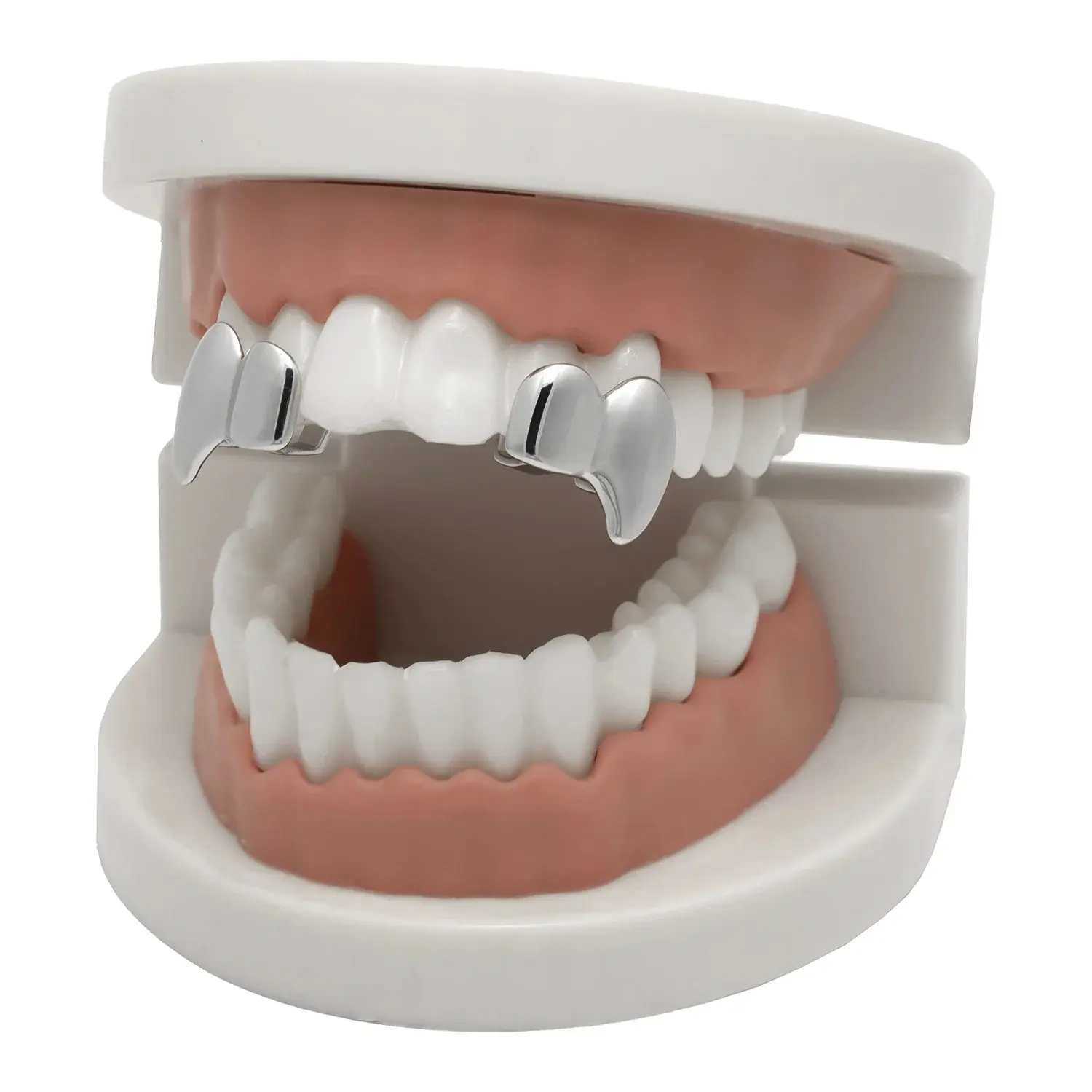 Hip Hop Double Fangs Teeth Grillz Punk Glossy Two Tooth Caps For Women Men Jewelry Halloween Vampire Cosplay Gift