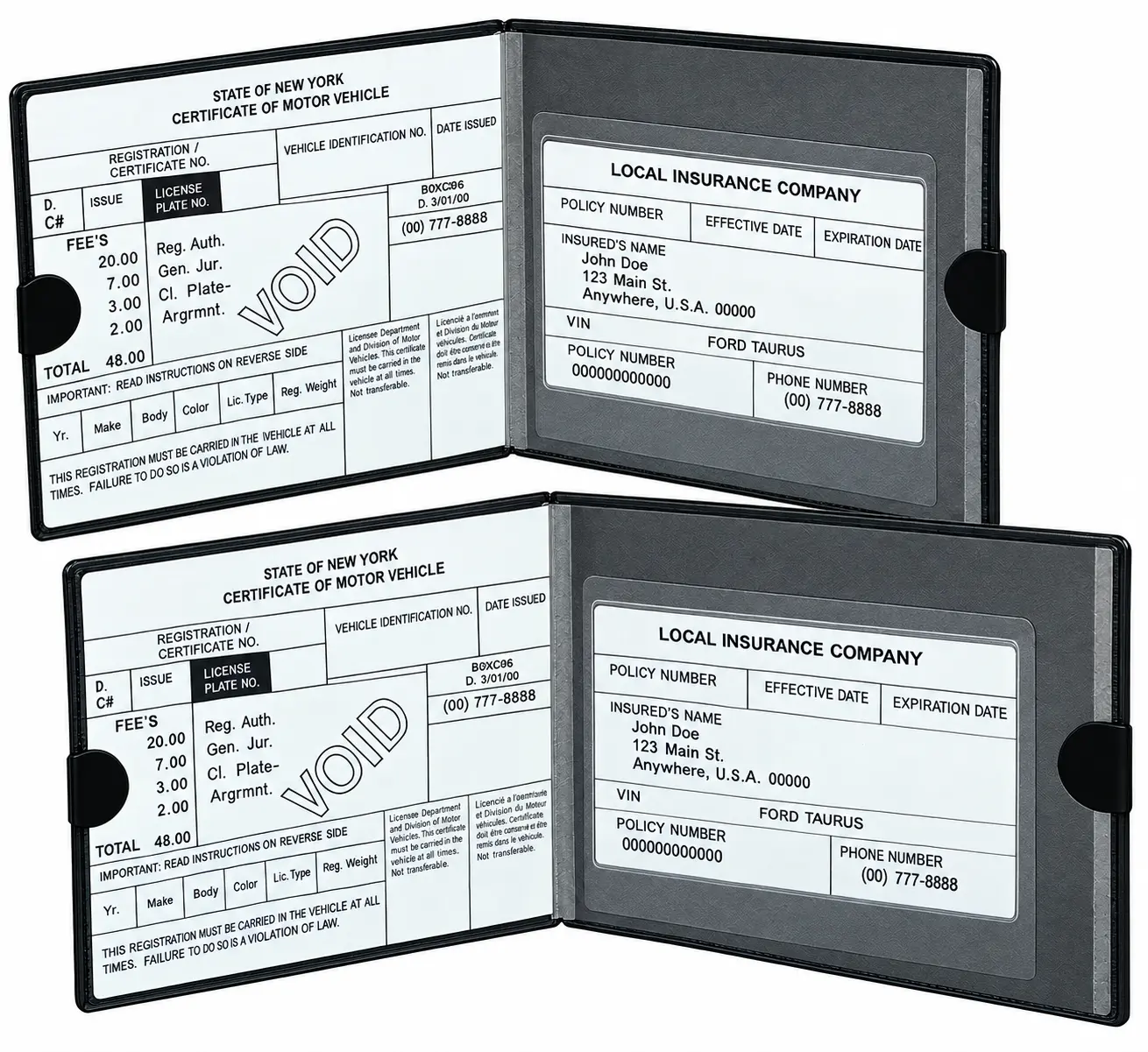 DIBMS Car Auto Insurance Registration BLACK Document Wallet Holders 2 Pack - [BUNDLE, 2pcs] - Automobile, Motorcycle, Truck, Trailer Vinyl ID Holder & Visor Storage - Strong Closure On Each,Spring Gift,Compact Car Accessories,Essential for Owners