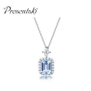 Presentski 2 CT  Cut Blue Topaz Necklace