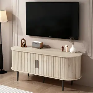 TV Stand 47" Modern TV Console Table with Storage Compartment and Sliding Door Gaming Entertainment Center with Cabinet for Living Room Bedroom Office Natural Wood Color