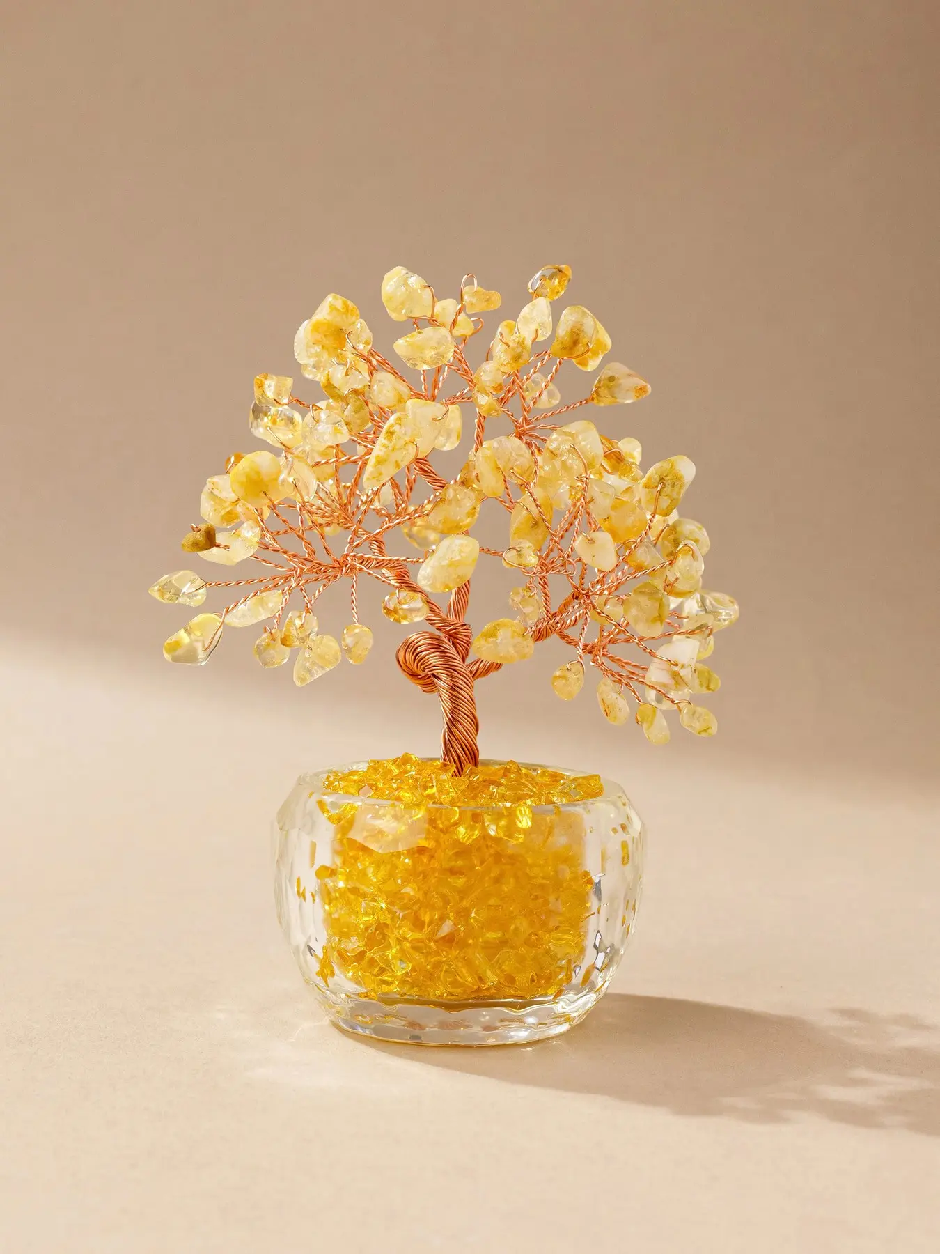 Natural Crystal Tree Decoration, Handmade Copper Wire Gem Planter with Glass Base, Unique Home Decor Item, Perfect for Gift Giving